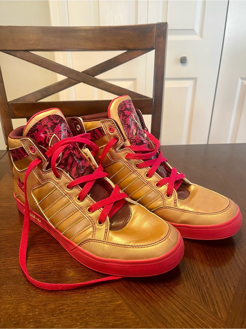 adidas Gold and Pink High-Top Women's Sneakers with Floral Accents